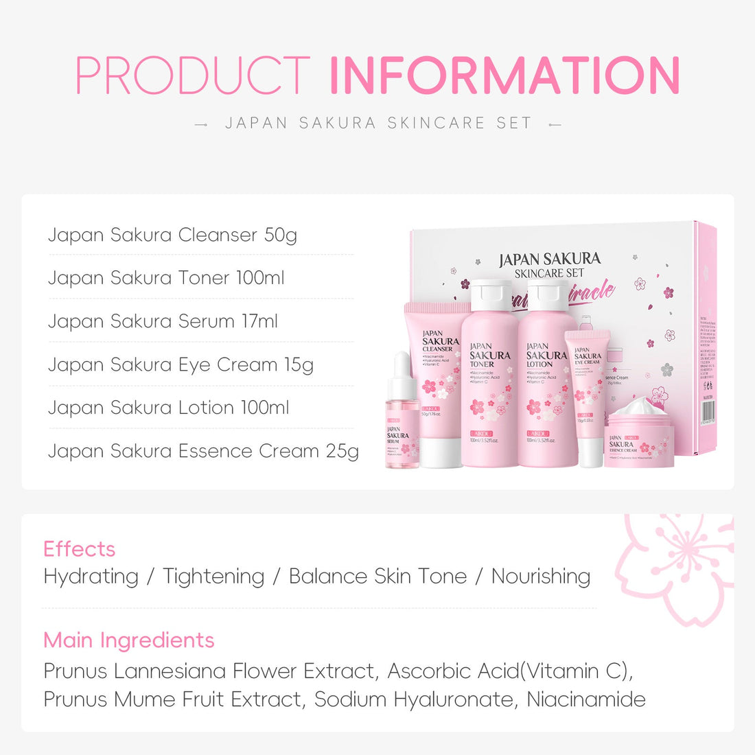 LAIKOU skincare set 6-piece set: cleansing toner, lotion, essence, eye cream, essence, cream, skincare products selling well across borders