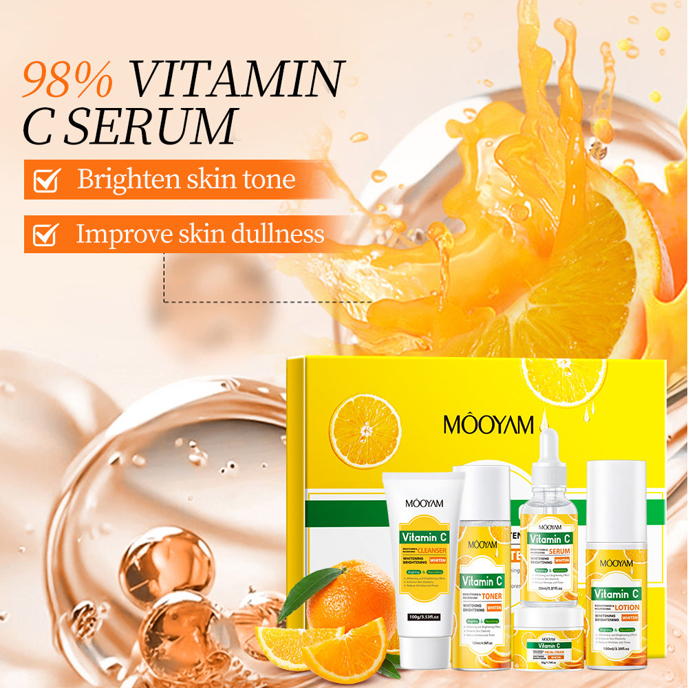 Cross-border VC moisturizing set set of moisturizing water essence lotion essence cream and cleansing milk to brighten the skin and radiate the skin