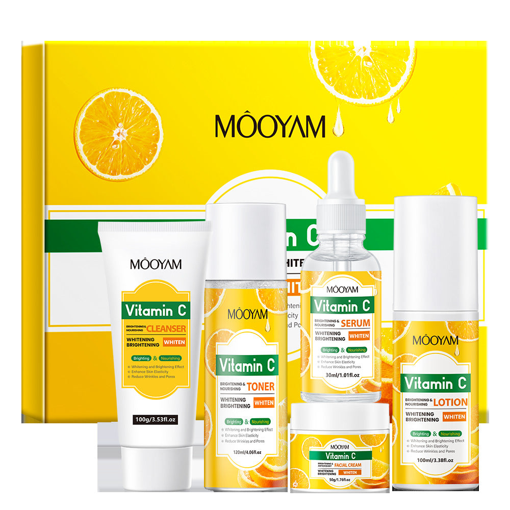 Cross-border VC moisturizing set set of moisturizing water essence lotion essence cream and cleansing milk to brighten the skin and radiate the skin